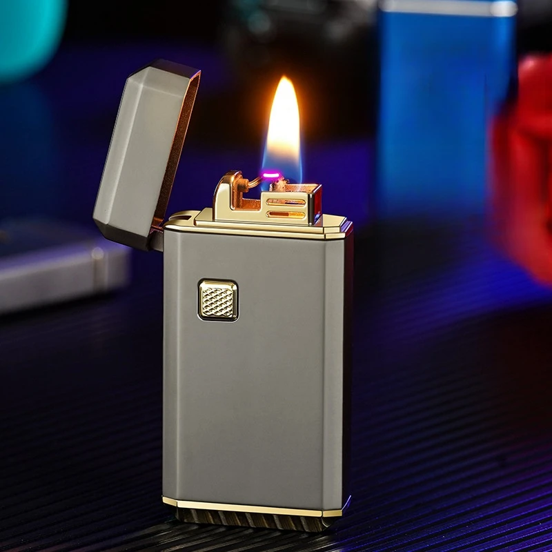 Creative Electronic Pulse Ignition Open Flame Kerosene Lighter Metal Large Capacity Oil Warehouse USB Electronic Lighters Gadget