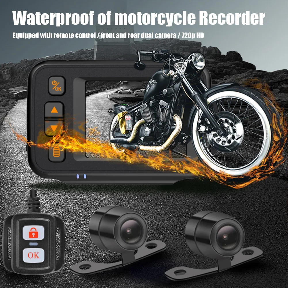 Kamera sepeda motor tahan air HD 1080P kamera sepeda motor DVR kamera dasbor tampilan depan belakang kamera Monitor perekam Video tahan air