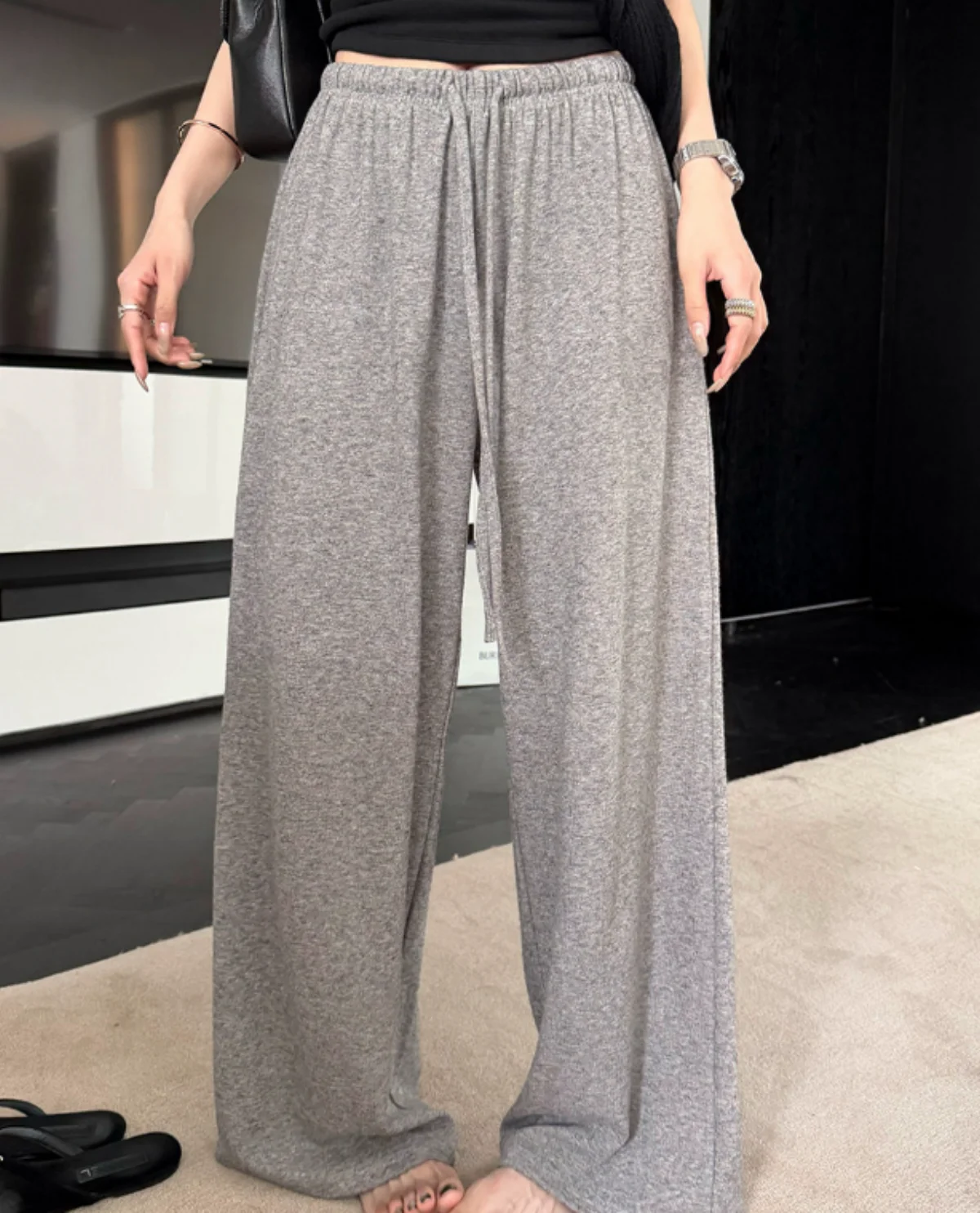 Women Casual Wide Leg Pant Solid Fashion Elastic Waist Drawstring Trousers Jogging American Sweatpants Street Korean Trouser