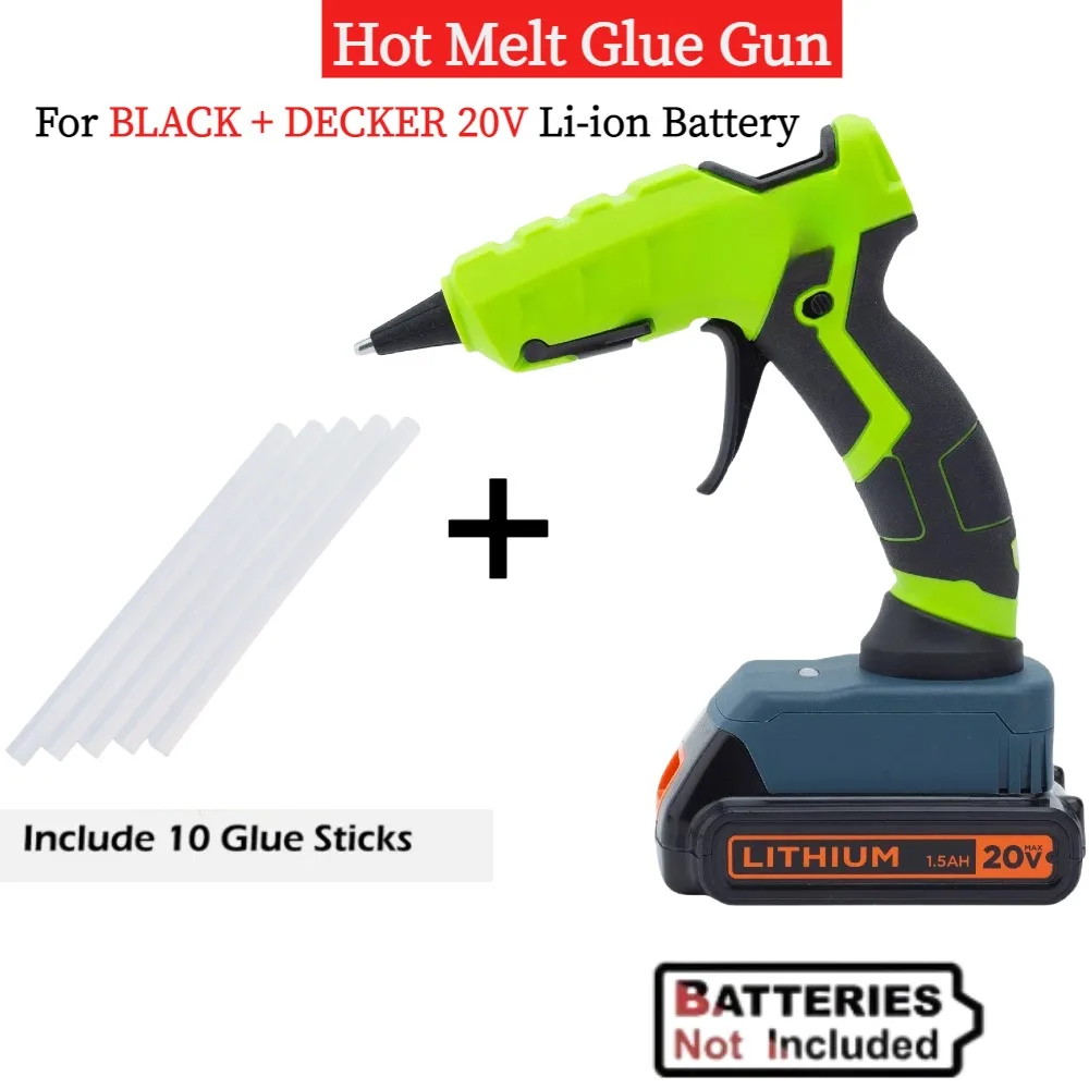 

Беспроводной литий-ионный пистолет для термоплавкого клея для аккумулятора BLACK + DECKER 20 В с 10 шт. клеевым стержнем для инструмента для ремонта термоплавкой DIY