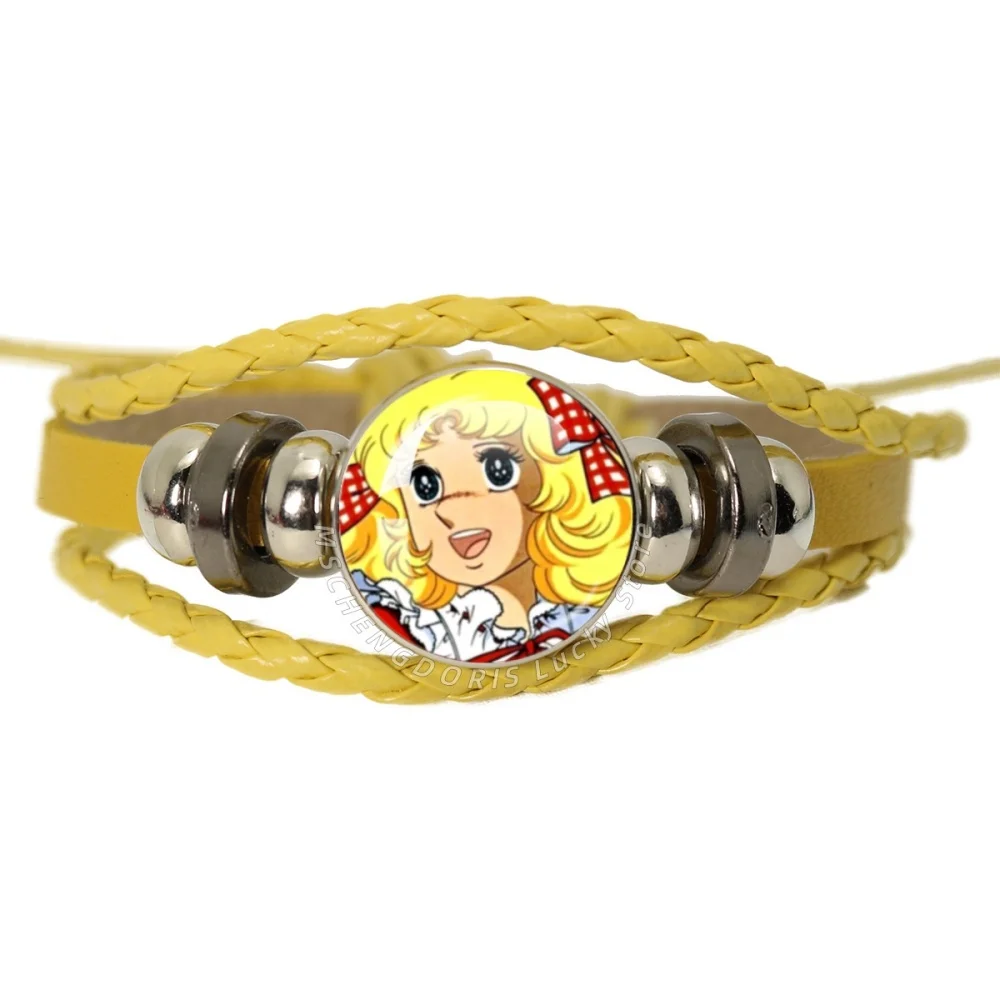 Pulsera Vintage de Cuerda Trenzada Multicapa con Cabujón de Cristal Redondo de 18 mm, Diseño Anime Manga Candy Candy, para Mujer, Joyería Cosplay, Regalo MS027
