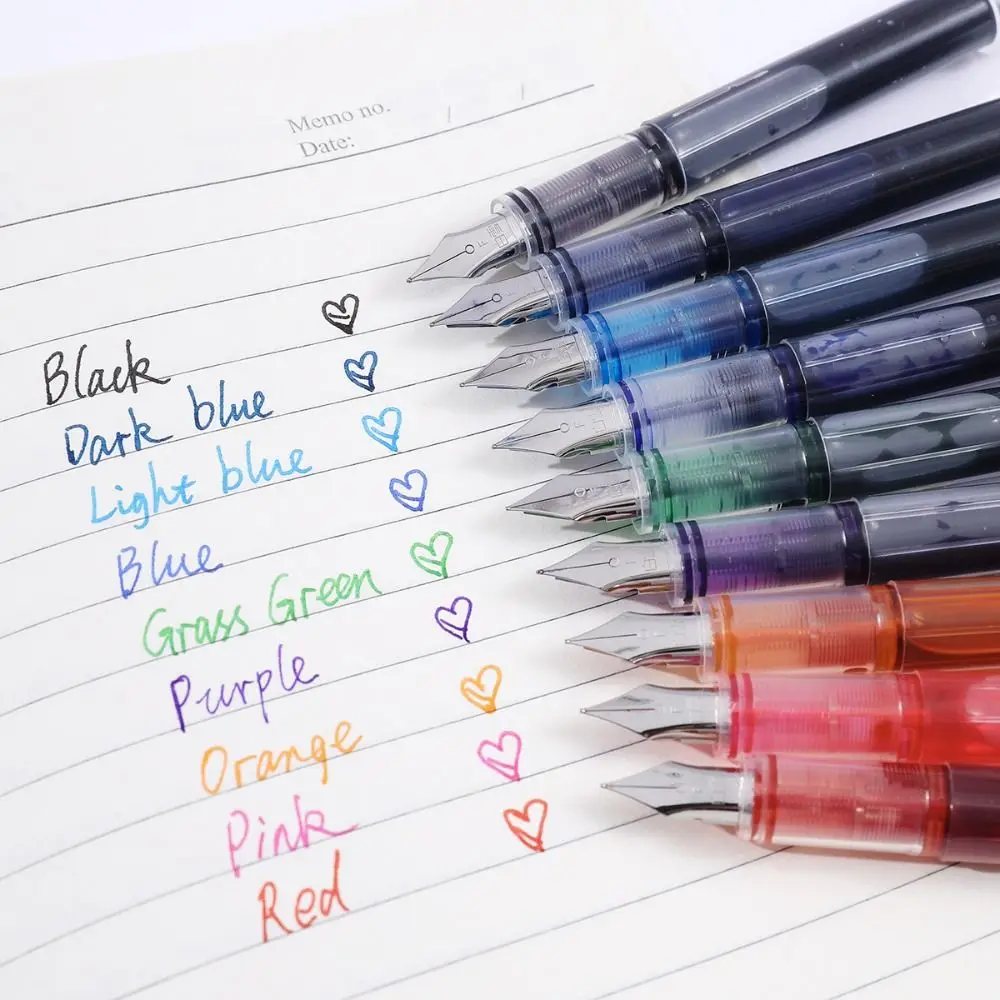 Fashion Large Capacity Fountain Pen F Nib Quick-Drying Writing Ink Pens 0.5mm Multi-Color Straight Liquid Pen School Supplies
