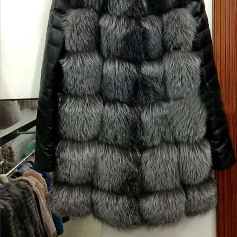 Fashion Winter Women Imitation Fox Fur Coat PU Leather Long Sleeve Jacket Keep Warm Outwear Lady Casual Overcoat S-3XL