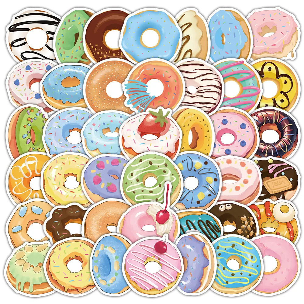 10/30/50/100PCS Food Donut Stickers Cute Little Fresh Graffiti Decoration Stationery Box Water Cup Waterproof Decals Kids Toy