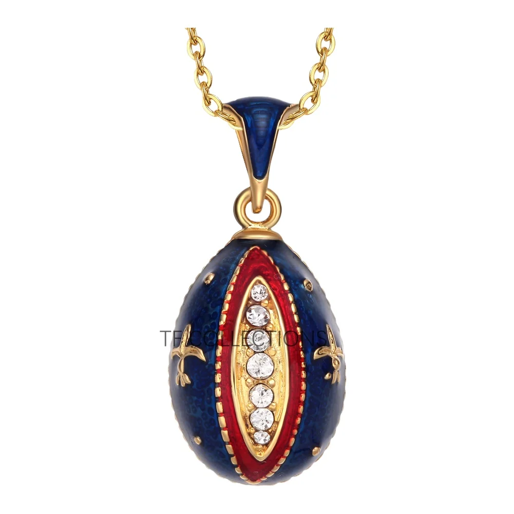 YAFFIL Enamel Egg Pendant, Red Gold With Diamond Patterns Necklace, Diamond Studded Unique Design Pendant