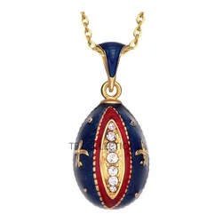 YAFFIL Enamel Egg Pendant, Red Gold With Diamond Patterns Necklace, Diamond Studded Unique Design Pendant