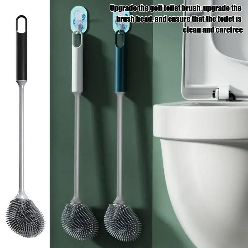 Silicone Toilet Brush Long Handle Toilet Brush Golf Shape Modern Hygienic Bathroom Soft Bristle Quick Dry Toilet Sinks Brushes