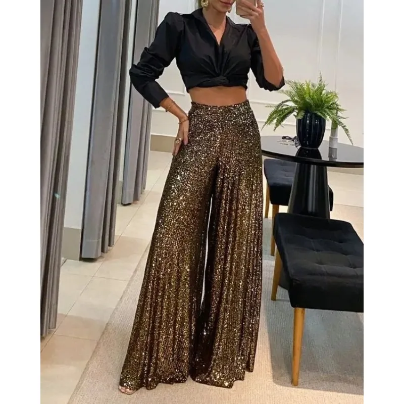 

New Arrivals 2024 Spring Summer New Women's Clothing Solid Color High Waist Straight-Leg Wide-Leg Pants