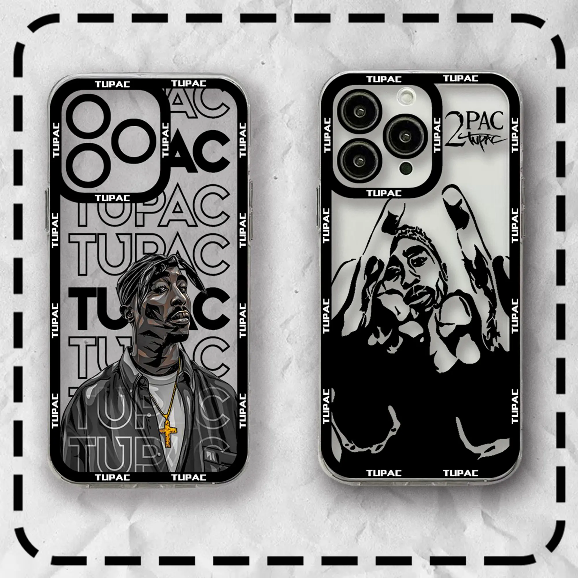 Fashion Tupac Shakur Rapper Hot 2Pac Phone Case For iPhone 15 14 13 12 11 Mini Pro Max XR XSMax 7 8 Plus SE20 Transparent Cover