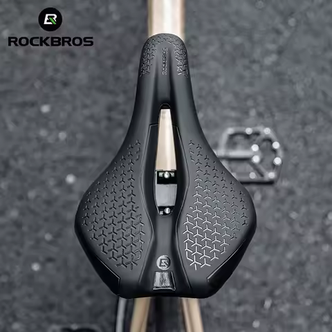 ROCKBROS 자전거 안장 중공 통기성 충격 방지 사이클링 시트 PU 미끄럼 방지 가죽 쿠션 경량 MTB 도로 자전거 안장