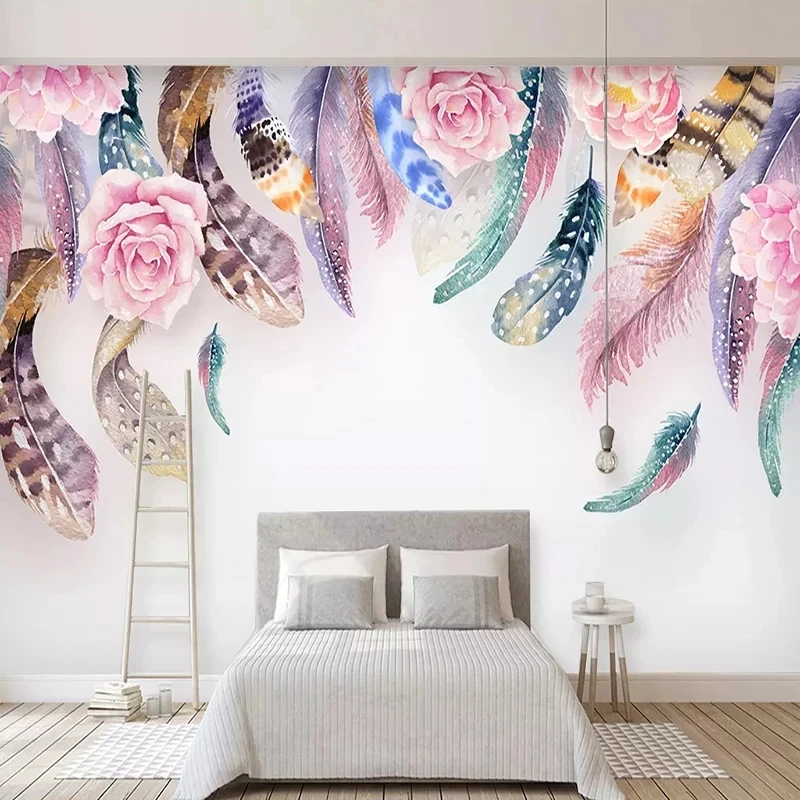 Customized 3D Wallpaper Modern Feather Mural Fashion Nordic Style Living room sofa TV background wall bedroom restaurant flowers