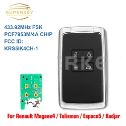 SUPERKEY KR5IK4CH-01 centralny zamek z inteligentny klucz 434Mhz PCF7953M 4A układu dla 2016 2017 2018 2019 Renault Megane 4 talizman Espace 5 Kadjar