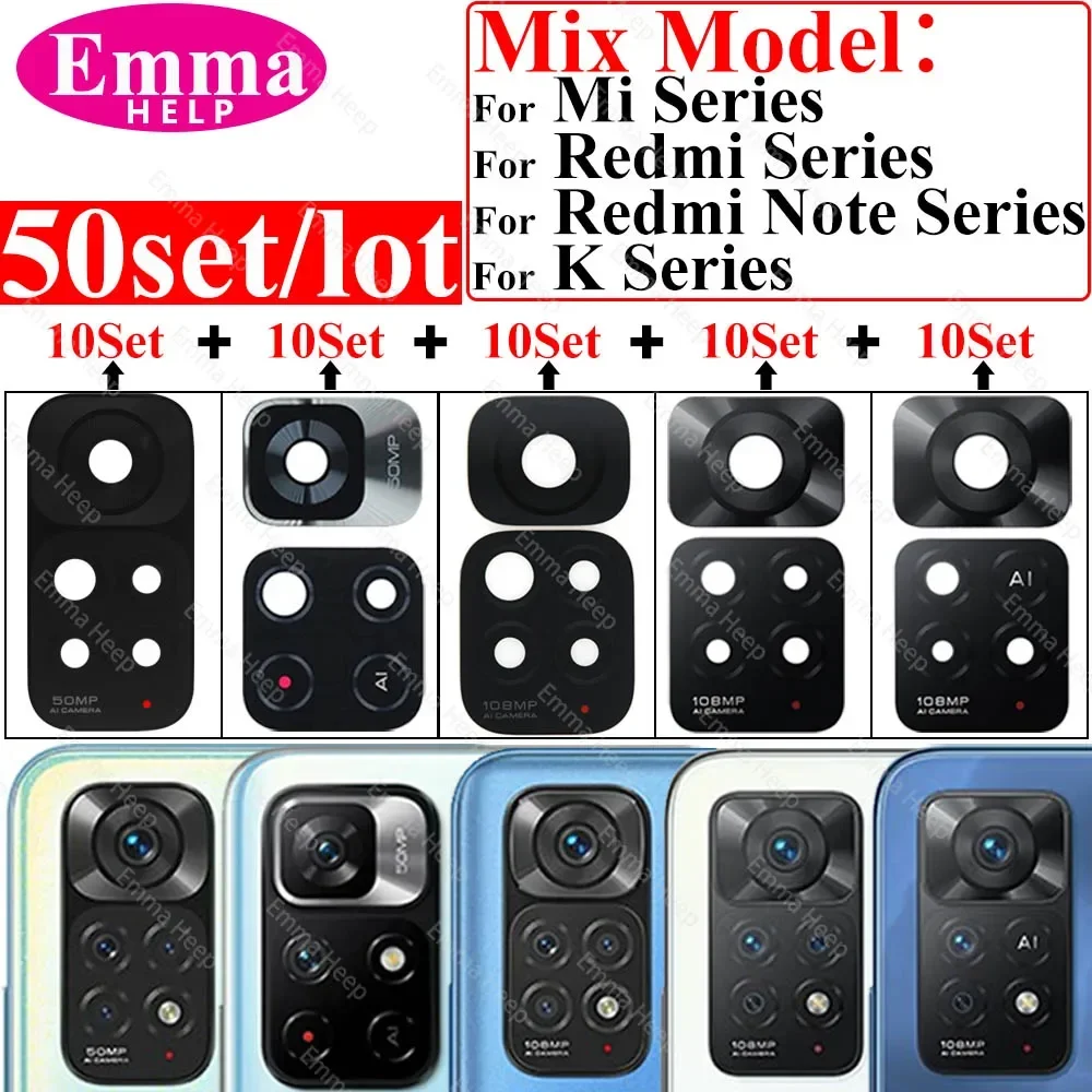 Câmera traseira lente de vidro para xiaomi redmi note 11 10 pro poco m4 pro mi 11t redmi 9c modelo mix com cola, 50pcs