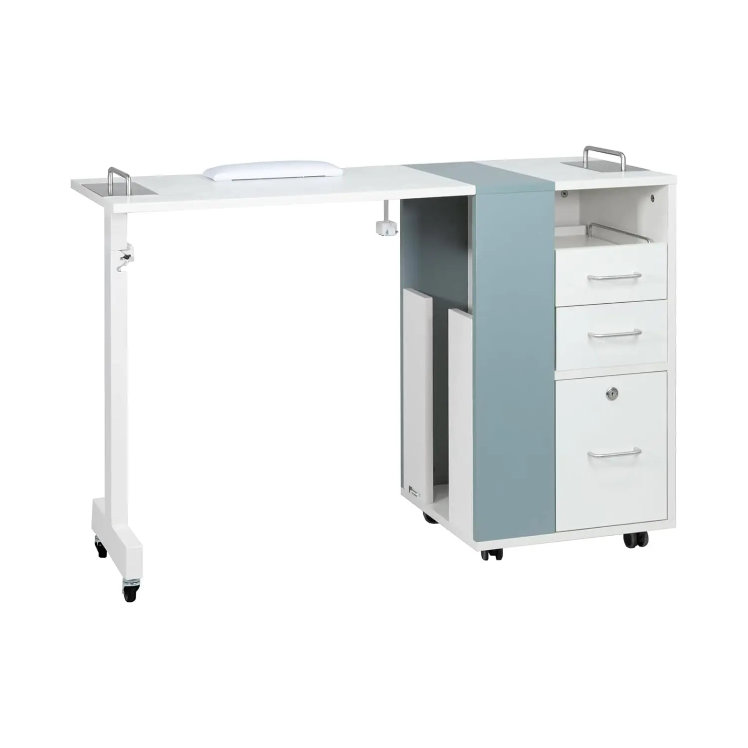 

Taylor Manicure Table Nail Desk, Versatile Foldable Station, Adjustable Length with Storage Cabinet for Salon Home Studio,