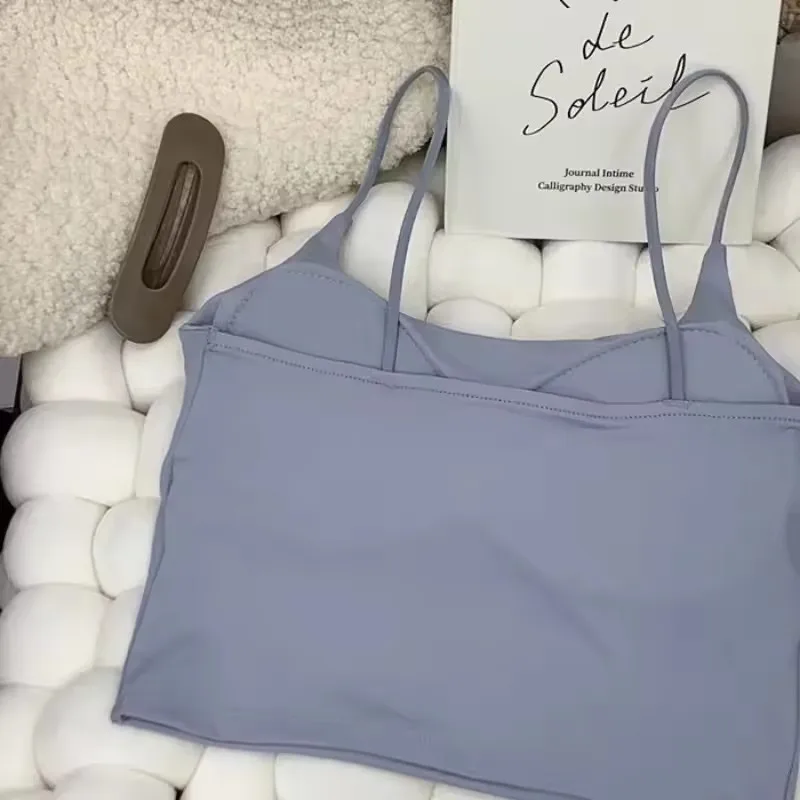 Femmes sans couture glace soie rembourré Camisole soutien-gorge haut court débardeur pour l'été Yoga entraînement course Fitness salon vêtements de nuit