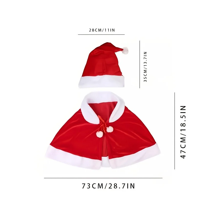 Kerstmantel met capuchon, kerstjurk van fluweel voor feestjes, sjaal + hoed.