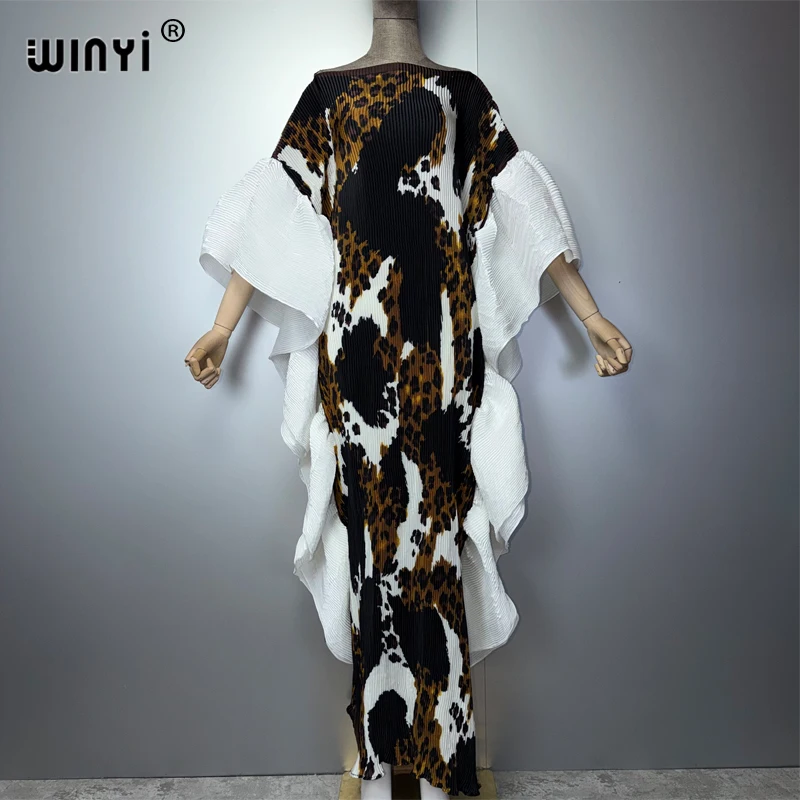 WINYI Pleated Slim Dress Elastic Boho Beach Cover up Holiday Kaftan Abaya Dubai Luxury Party Evening Muslim Woman