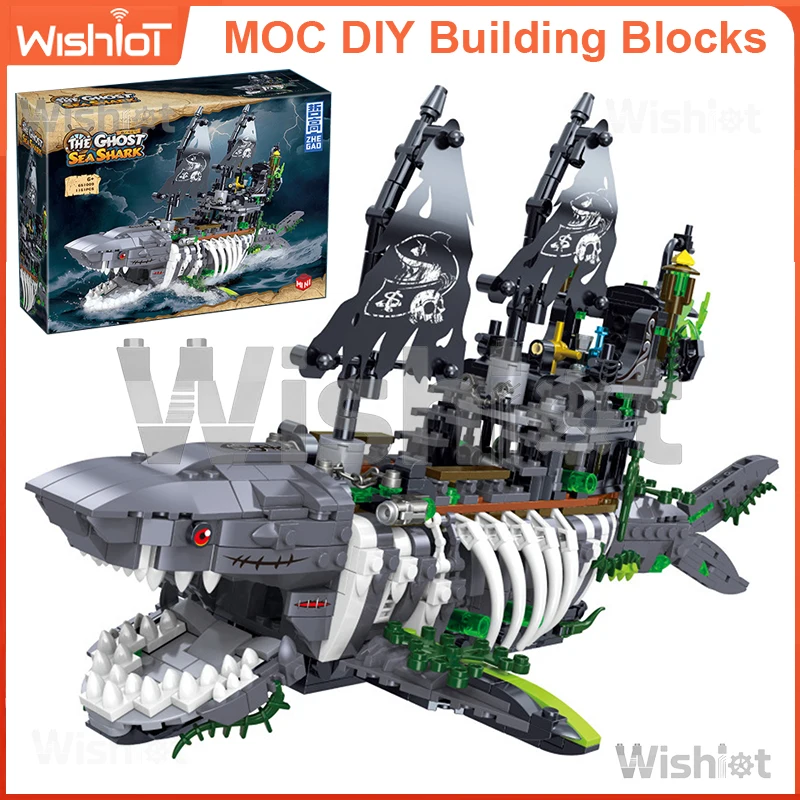 

651009 Ghost Sea Shark Building Set 1155pcs Pirate Themed Ship Model with Skeleton Details for Adults & Kids DIY Gift