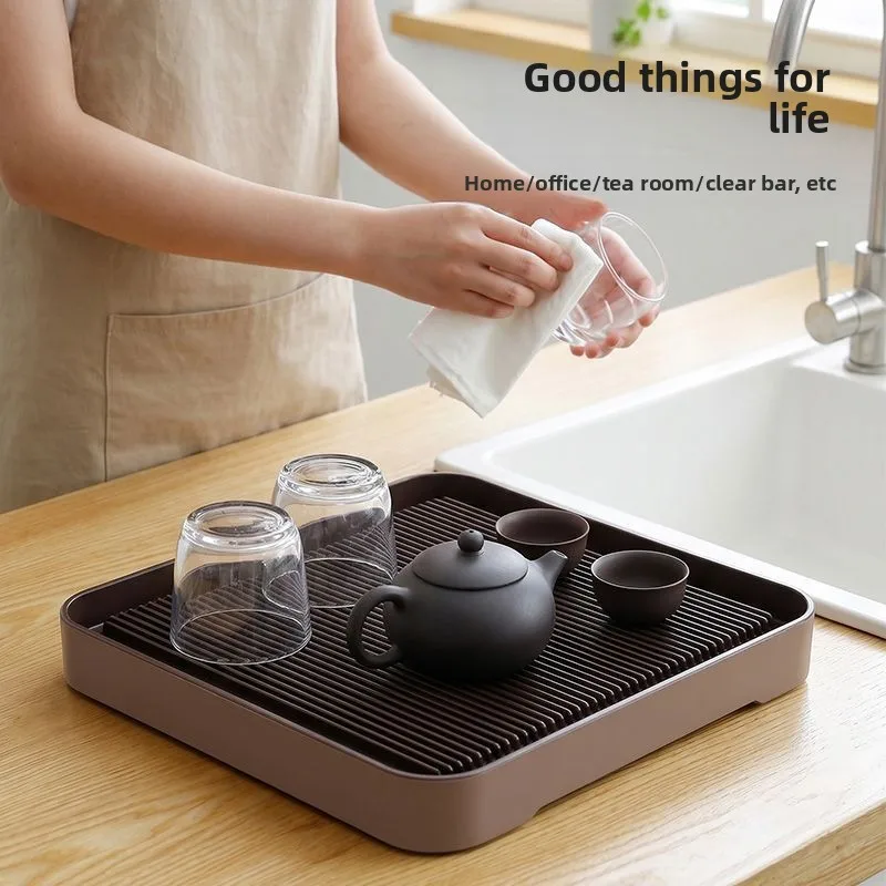 New Square Tea Tray with Drainage Single Layer Water Storage Simple Tea Table for Home Living Room Coffee Table Top Decor