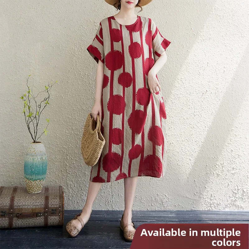 

Свободное платье из хлопка и льна длиной до колена с широкими брюками ort Sve Vintage Sle Casual Commute Sle Summer Dr