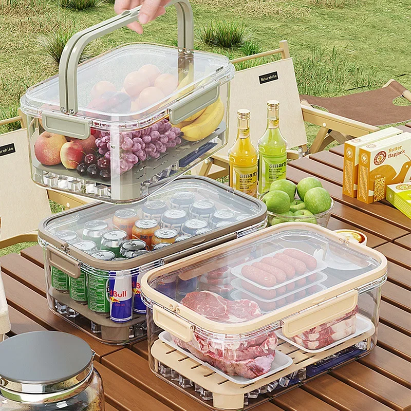 Caja Sellada para verduras y frutas, cesta de drenaje de gran capacidad, nevera, caja de conservación de alimentos, caja de Picnic portátil, 1 unidad