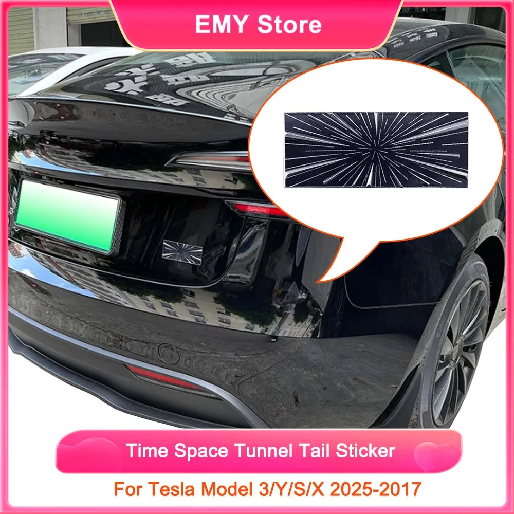 For Tesla Model 3 Highland Time Space Tunnel PLAID Decorative Sticker 2024 Model Y S X Tail Mark Trunk Modification Accessories