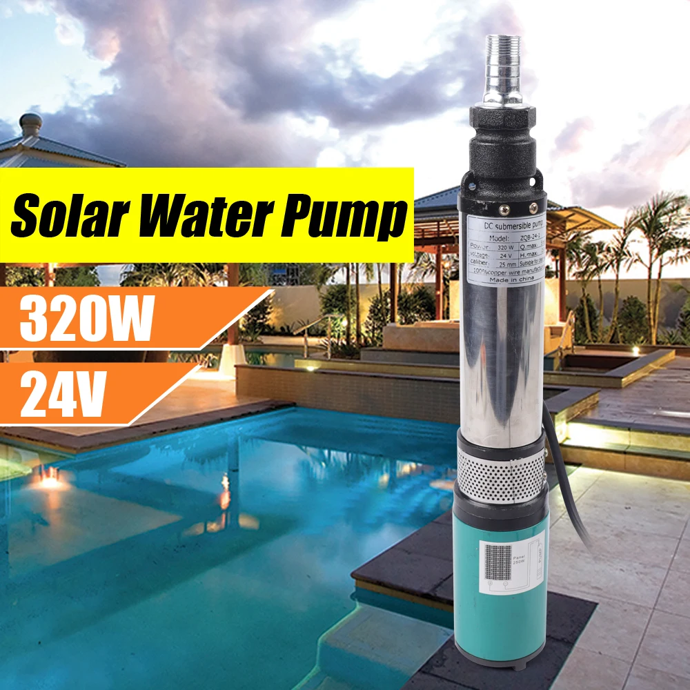 bomba de agua solar fazenda rancho submersivel furo furado bomba de poco profundo dc 24v 5m h 320w 01