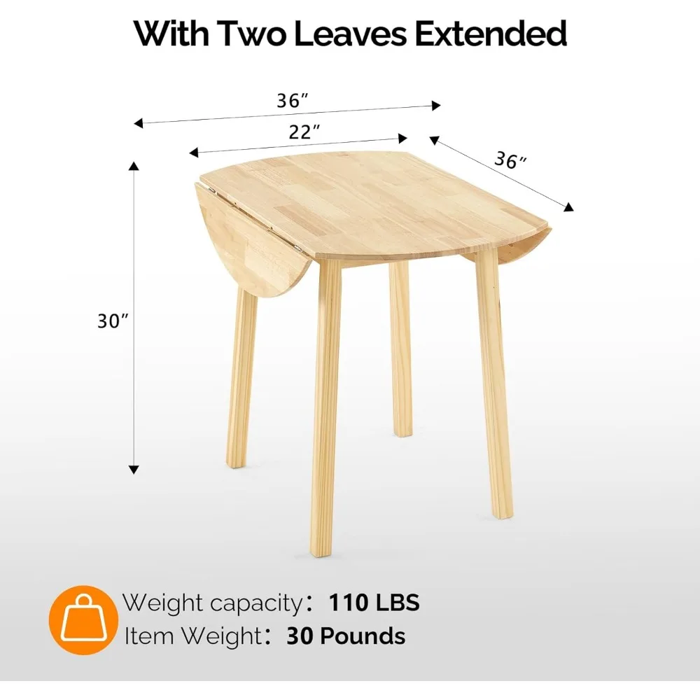 35" Solid Wood Folding Dining Table, Drop Leaf Kichen Dining Room Desk for Small Spaces, Small Kitchen, Expandable Foldin