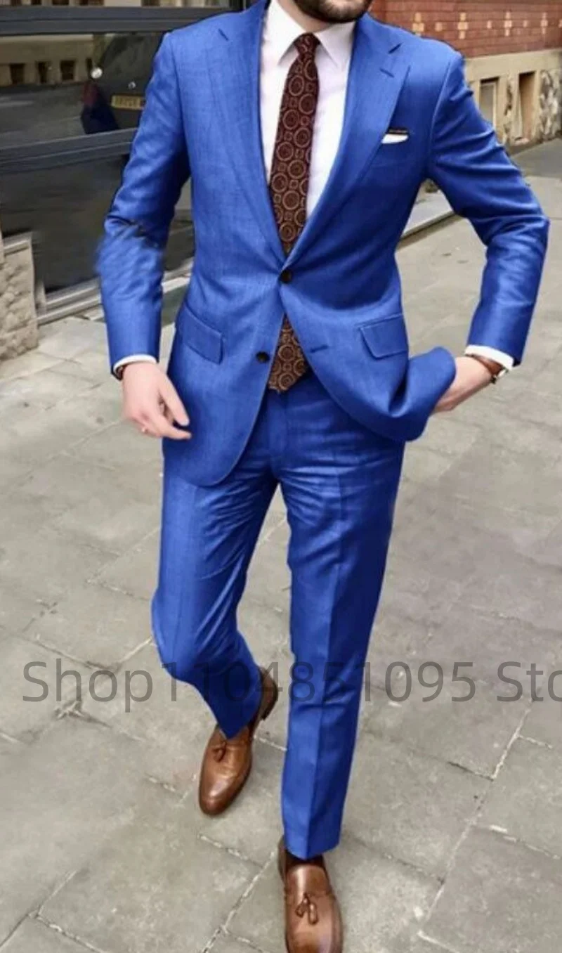 

Solid Men's Suits 2 Pieces Summer Casual Notch Lapel Single Breasted Blazer with Pants for Business Male Men's Wedding Suits Set