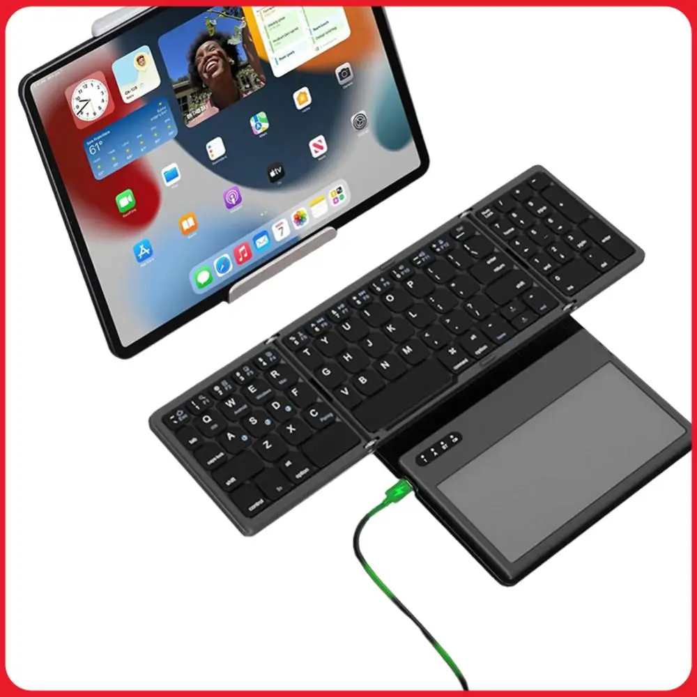 Wireless Folding Keyboard with Touchpad Quadruple Folding Portable Travel Keyboard Pocket-Sized Keyboard for Android IOS Windows