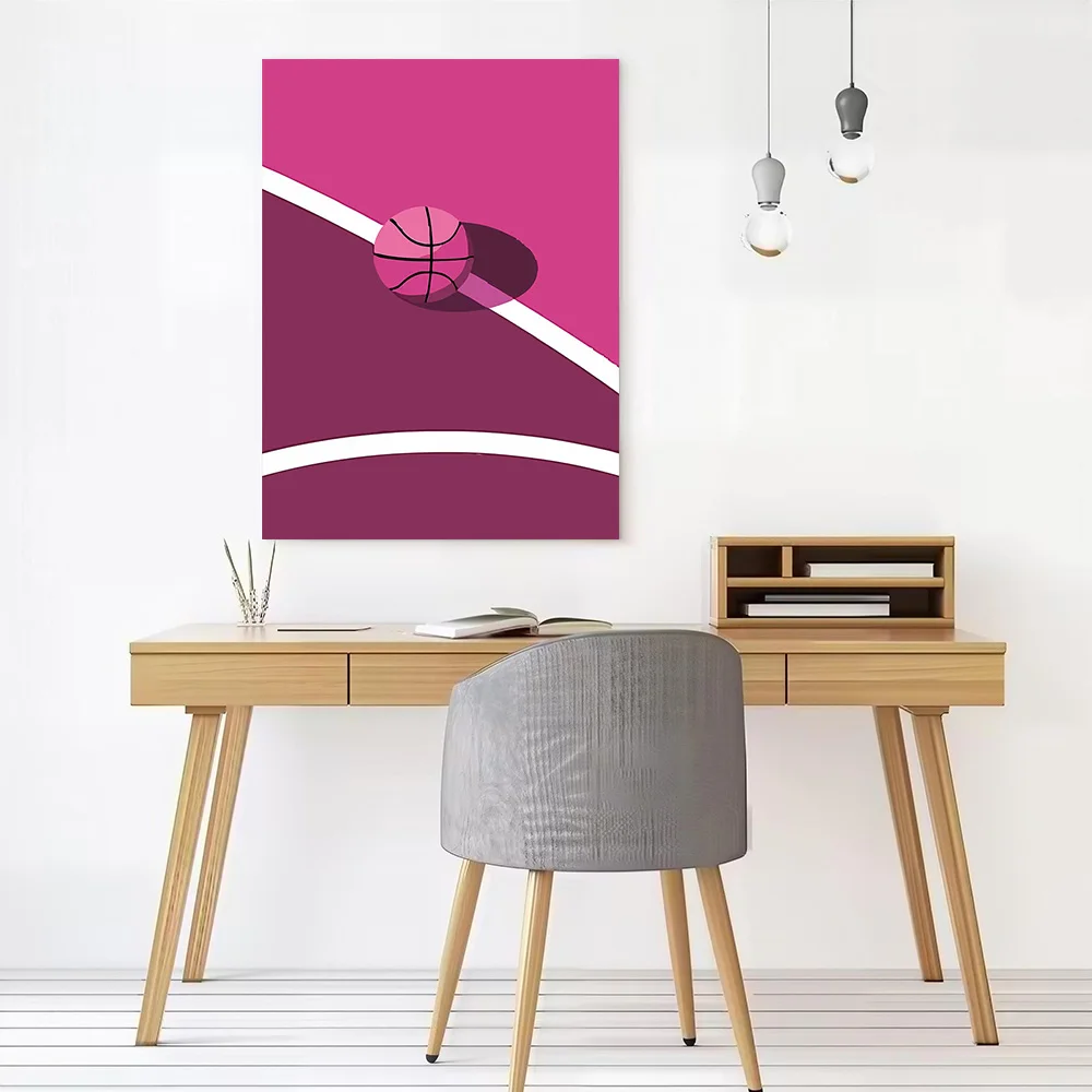 Pink Basketball on Court Printed Canvas Wall Art Customizable Paintings Poster Perfect Gift for Aesthetic Decoration Decor Room