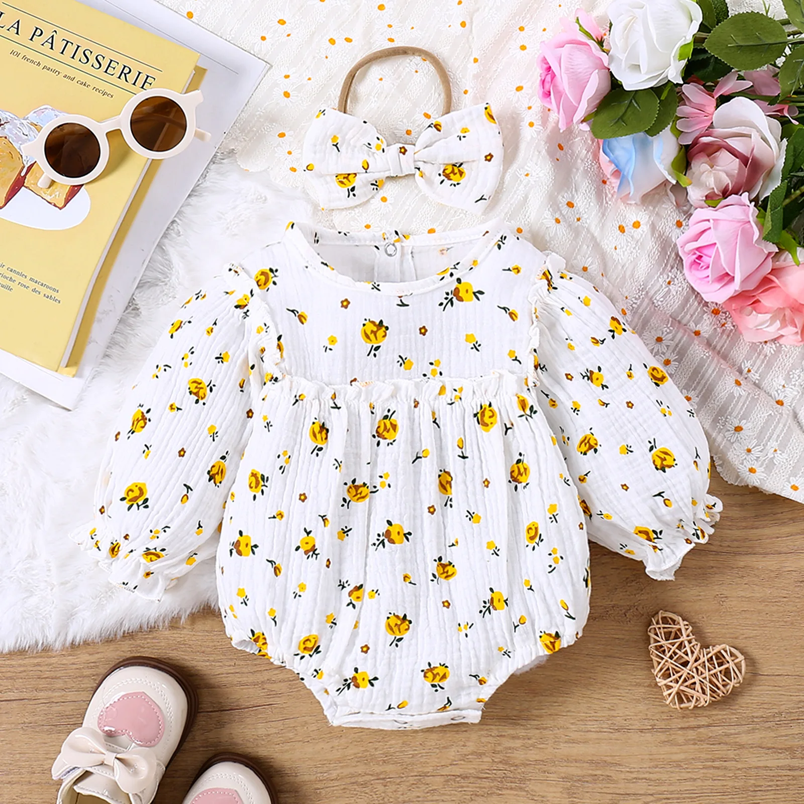 

Spring Toddler Kids Girl Rompers Flower Jacquard Newborn Girls Bodysuits Long Sleeved Infant Baby Girl Jumpsuits Infant Overalls