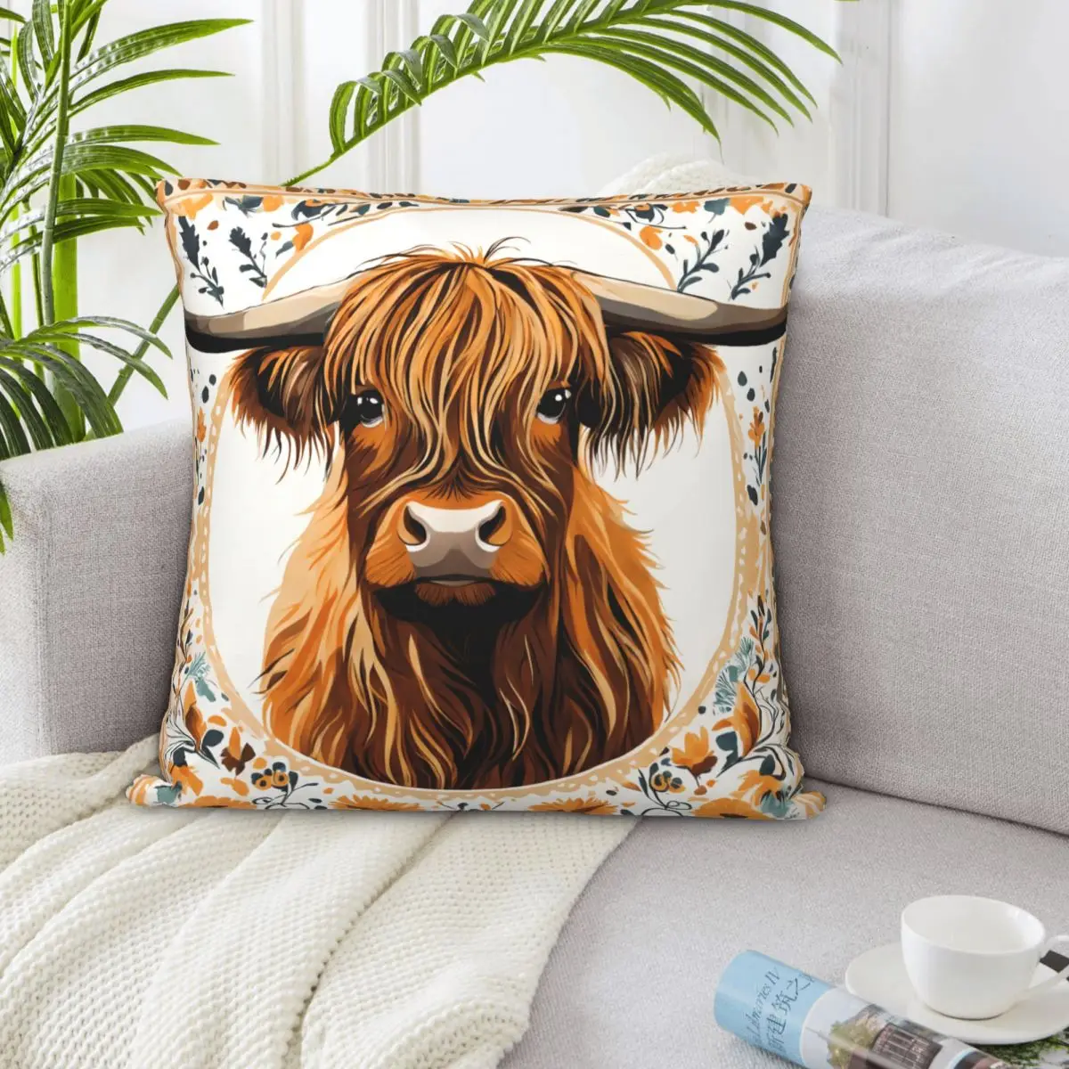 Highland Cattle Yak Cow Throw Pillowcase Decorative Pillow Cushions Cover Body for Sofa Couch Home Decor Cloth Chair Car