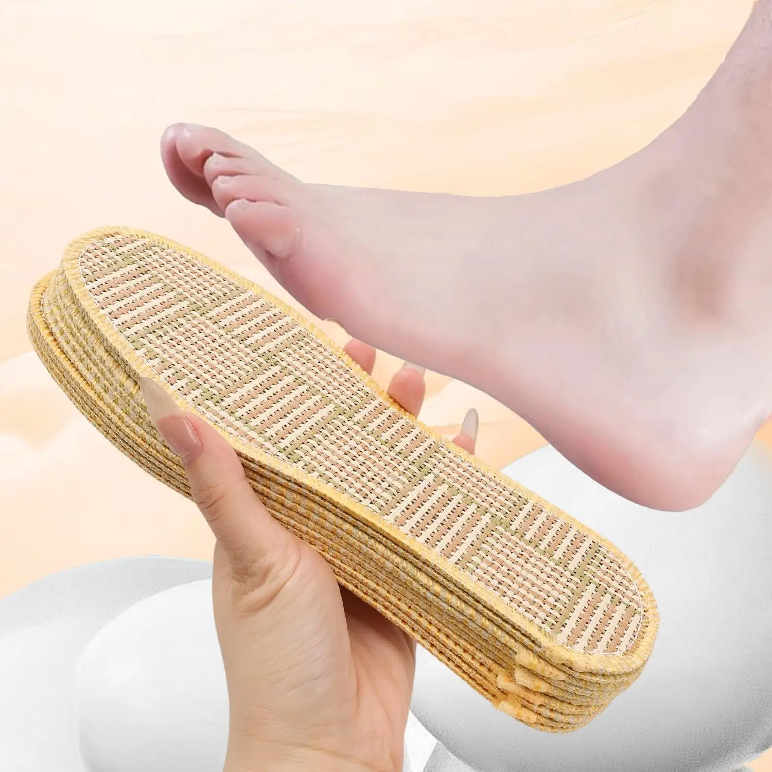 Sweat Absorbing Grass Mat Insoles Summer Deodorizing Bamboo Weave Shoe Inserts for Women Men Wear-resistant Refreshing Shoe Pads
