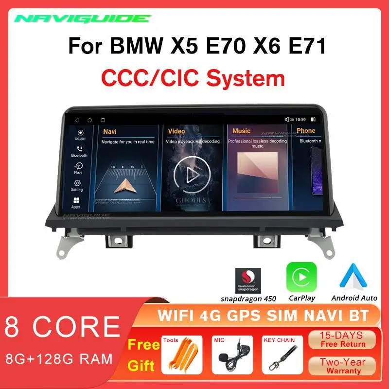 

NAVIGUIDE 10.25INCH Android 12 Carplay Radio Multimedia Player For BMW X5 E70 X6 E71 2008-2013 CCC CIC Head Unit Display Screen