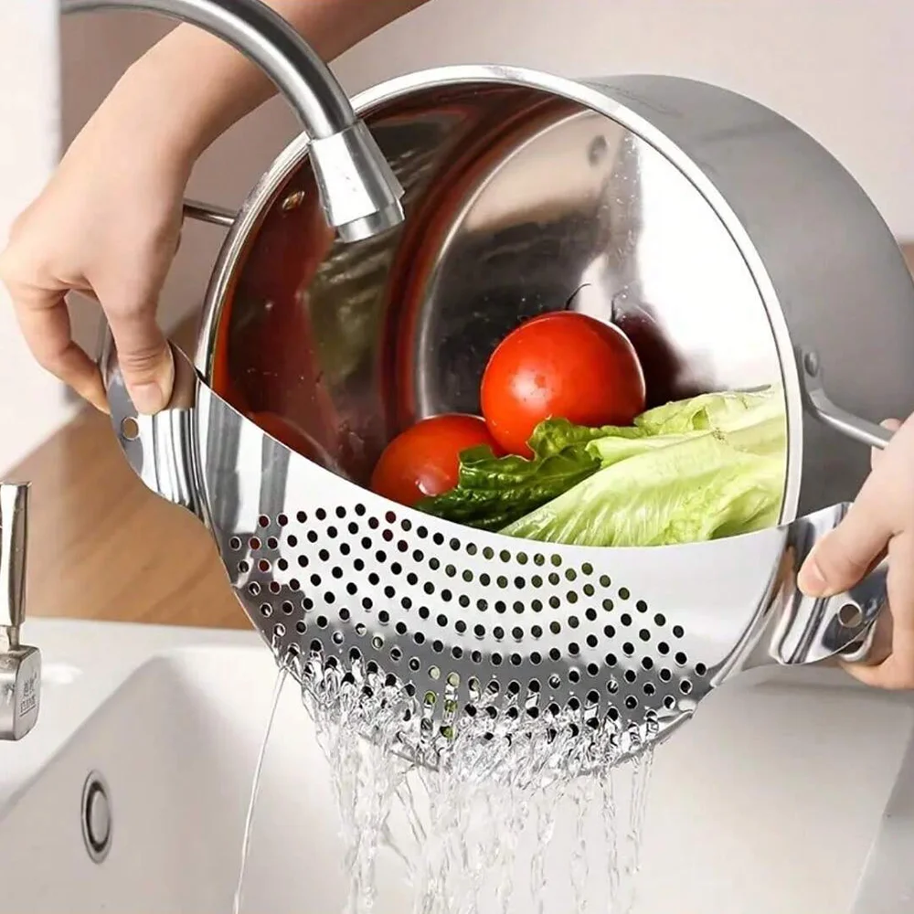 Universal Fit Stainless Steel Pot Strainer Set Dishwasher Safe Colander for Fruit Veggie Pasta Home Kitchen Cooking
