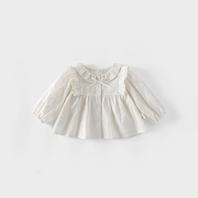 

MILANCEL New Autumn Girls Shirts 9M-5T Sweet Embroidered Floral Bow Kids Blouse Fashion Children Solid Color Clothes