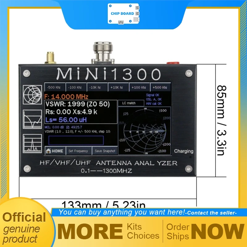 Mini1300 0.1-1300MHz HF VHF UHF Antenna Analyzer 4.3-inch TFT LCD SWR Scanning TDR mode