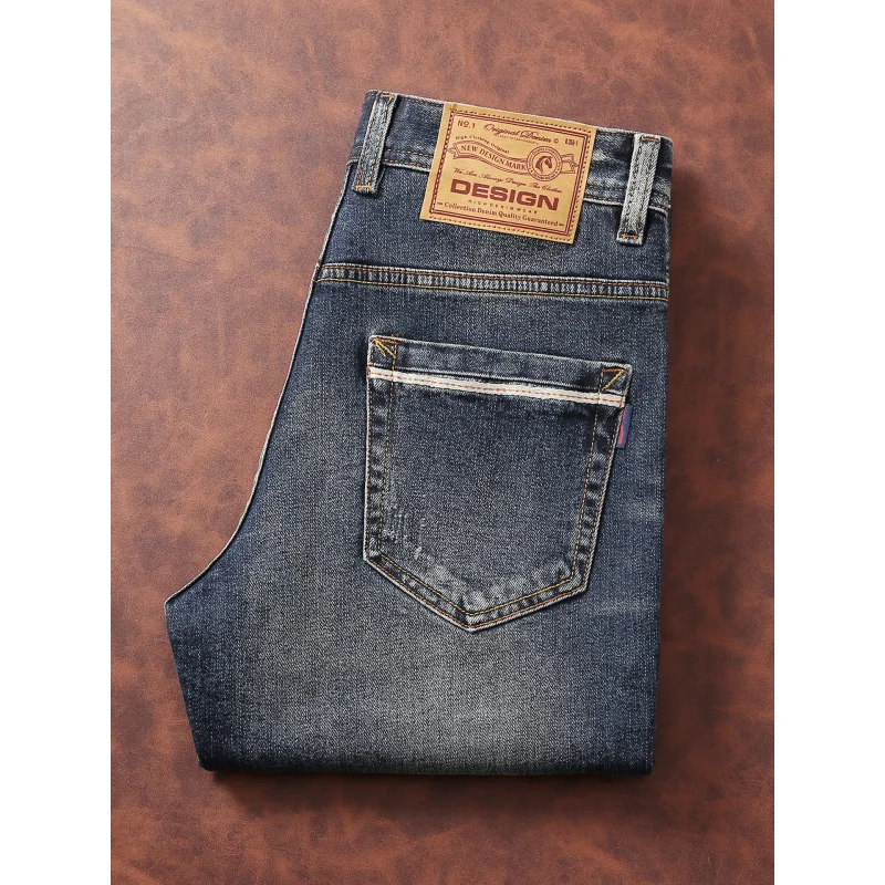 Jeans da uomo in stile europeo e americano retrò, bianco lucido, elastico, vestibilità slim, abbigliamento da uomo moda autunnale