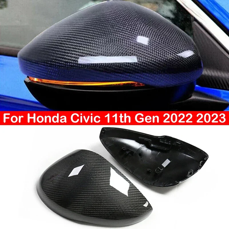 For Honda Civic 11th Gen 2022 2023 Real Carbon Fiber Car Rearview Replacement Side Mirror Cover Wing Cap Exterior Door Case Trim