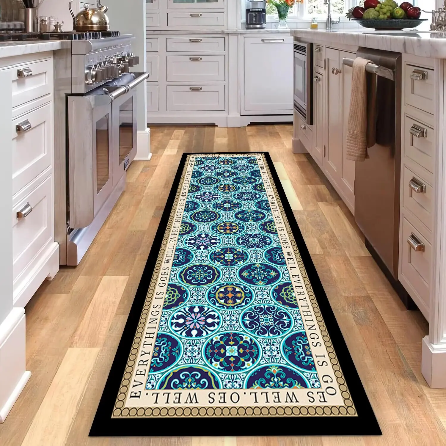 Vintage Persian Geometric Style Washable Kitchen Rug Non-slip Lint-free Long Corridor Carpet Decoration Doorway Soft Floor Mats