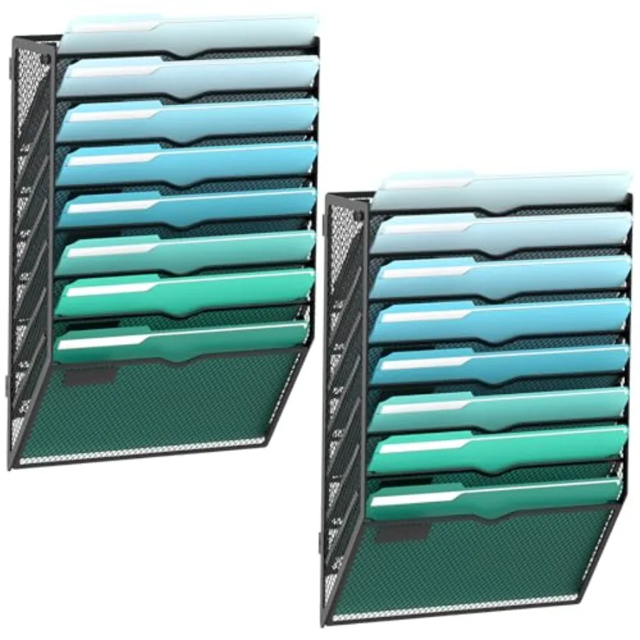 

Wall File Organizer, Hanging Wall Files for Papers, Folders, Magazines, Wall Organizer for Clipboard, Assembly Needed, Black, 2