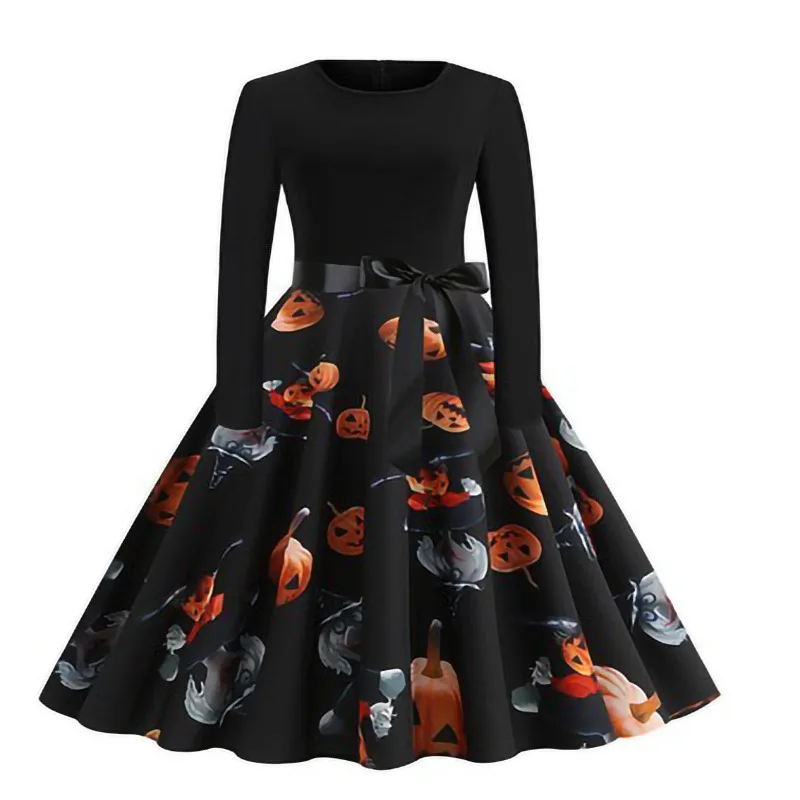 Halloween Cosplay Costume Props Fancy Pumpkin Womens Dress Long Sleeve Princess Dress Festival Dress Up Party Vintage Dresses