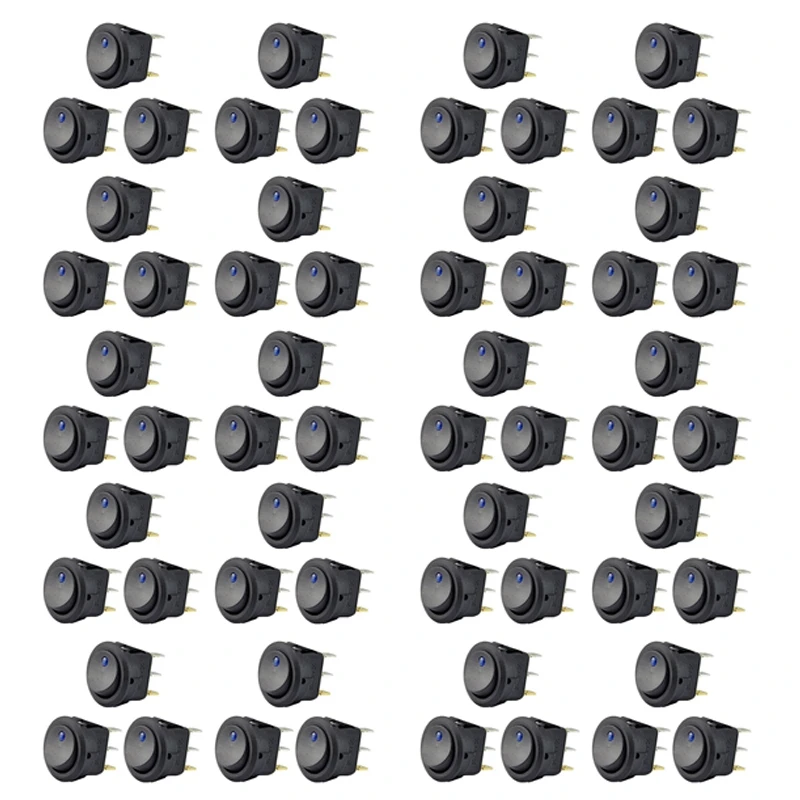 60Pc 12V 20A Rocker Toggle LED Switch Blue Light SPST On-Off Control For Boats Cars Racing Cars Uses A 12 Volt Power