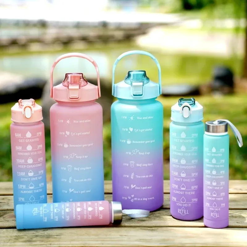 3PCs 2000ml,800ml,300ml Gradient Water Bottles Set, Portable, Leak Proof, ,Sports Water Bottle with Time Marker Outdoor Fitness