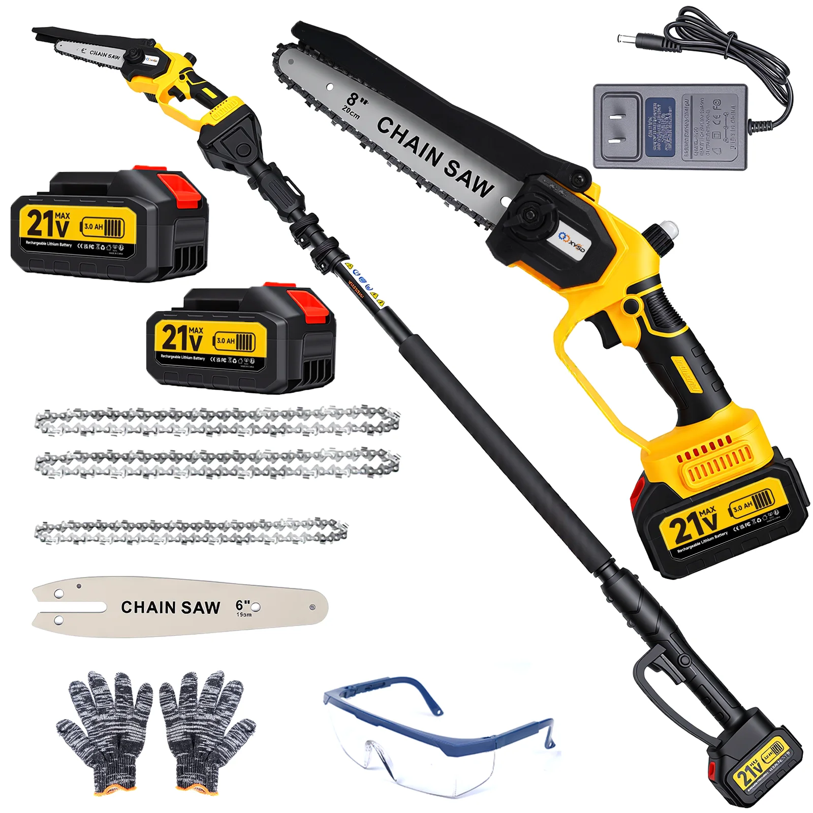 XYSD 2-in-1Cordless Pole Saw&Mini Chainsaw,6