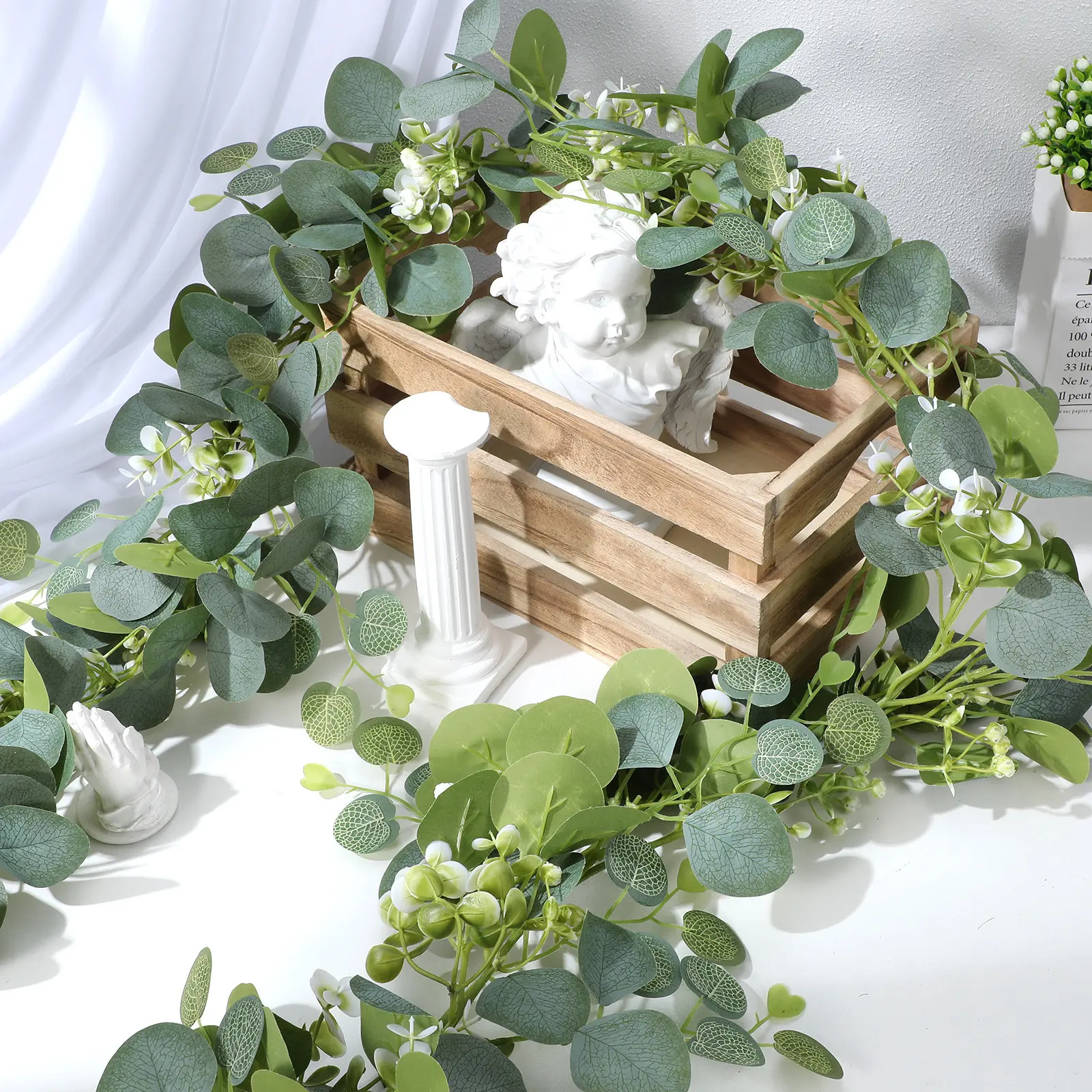 

Искусственные гирлянды из эвкалипта длиной 2 метра, реалистичная имитация вьющихся растений для домашнего декора, сада, свадьбы, вечеринки, фон для фотосессий, зеленые листья