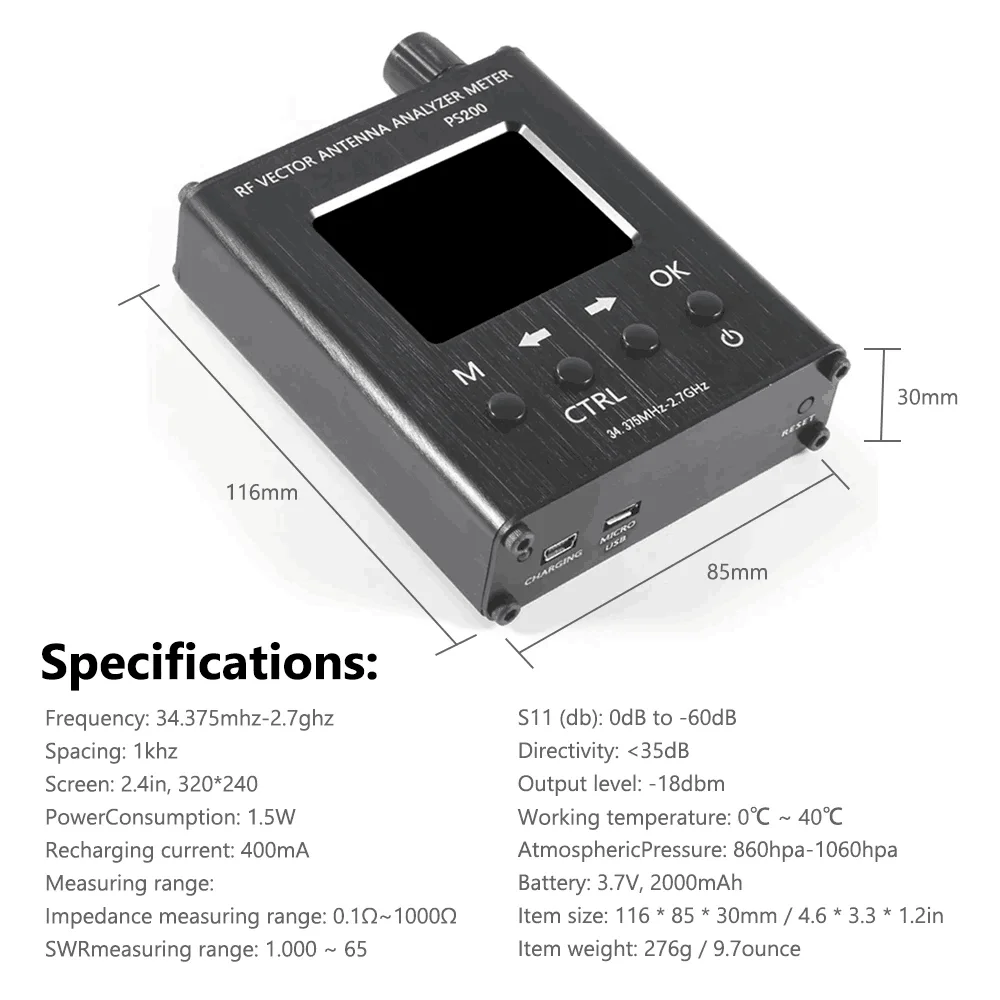 PS200 RF Vector Network Analyzer Accuracy Instrument Compact Measuring Instrument Antenna Radio Frequency Meter hight Precision