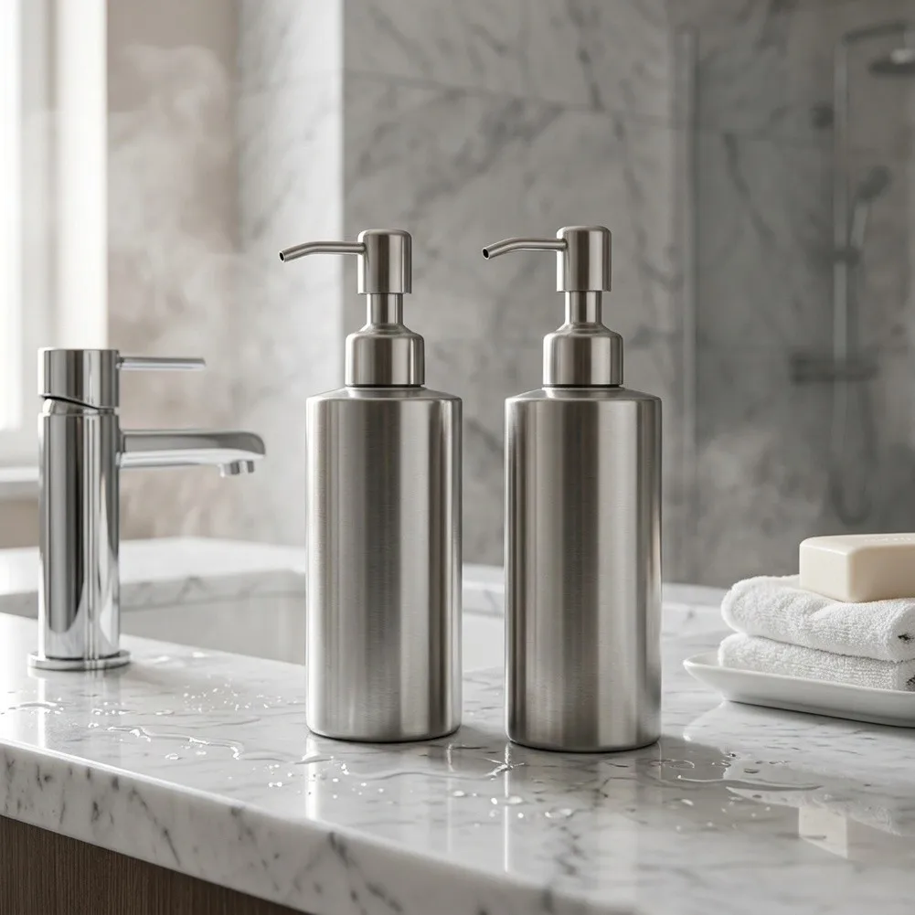Stainless Steel Soap Dispenser 2 Pack 350 ml Capacity Each for Bathroom and Kitchen Countertop Use with Rust Resistant Finish