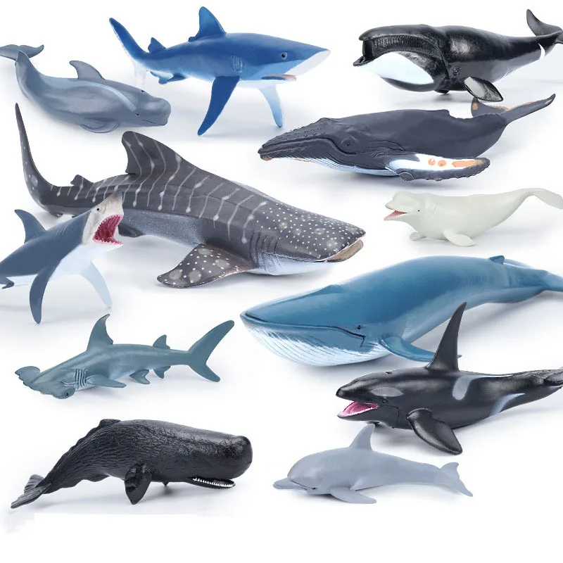 PVC Bionics Sea Animals Action Figures Marine Humpback Whales Shark Beluga Dolphin Decor Toys For Kids Collection Christmas Gift